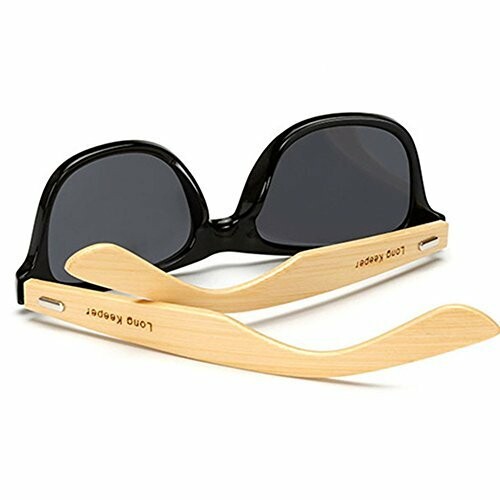 Black sunglasses with bamboo arms.