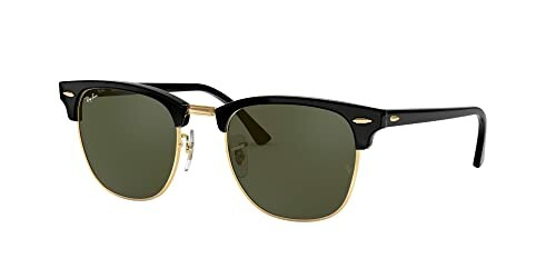 Classic black sunglasses with green lenses and gold accents.