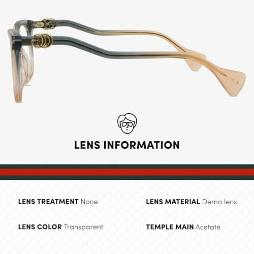 Side view of eyeglasses with lens information details.