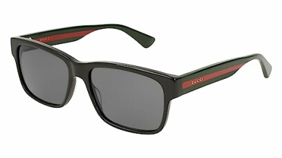 Stylish black Gucci sunglasses with multicolor accents.