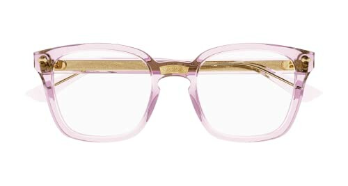 Transparent pink eyeglasses with rectangular frames