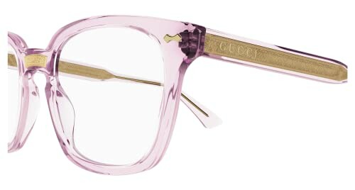 Pink translucent glasses frame with gold accents