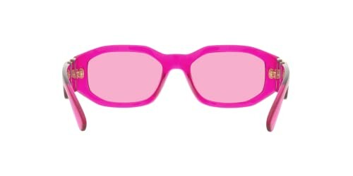 Front view of pink sunglasses with rectangular lenses.