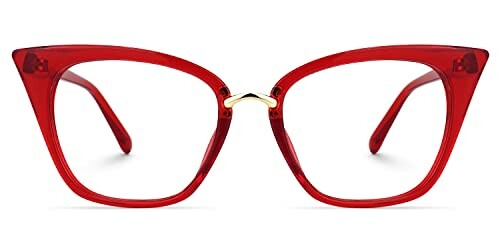 Red cat-eye eyeglasses with gold bridge