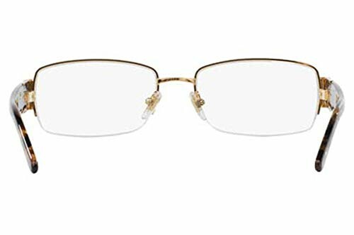 Rimless eyeglasses with gold accents.