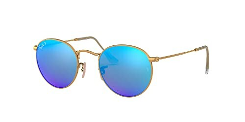 Gold-framed sunglasses with blue mirrored lenses