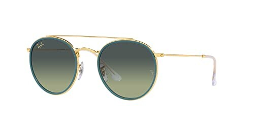 Round gold-rim sunglasses with green gradient lenses