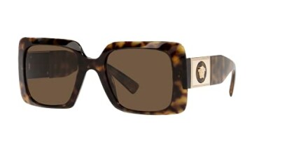 Tortoise shell square sunglasses with dark lenses.