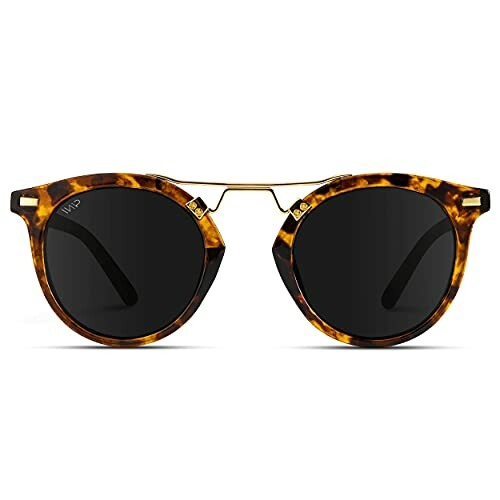 Round tortoise shell sunglasses with gold bridge