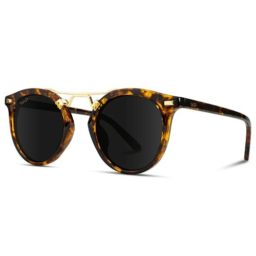 Tortoise shell round sunglasses with dark lenses