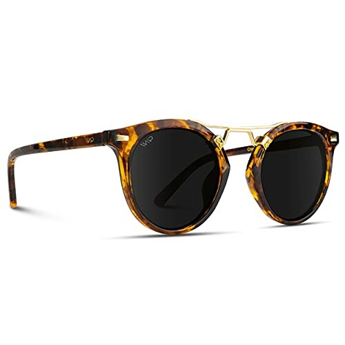 Tortoise shell round sunglasses with dark lenses