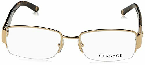 Gold rimmed Versace eyeglasses with black temples.