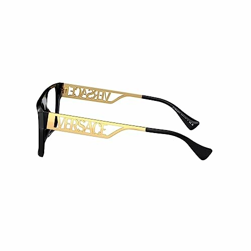 Side view of Versace sunglasses with gold and black frame.