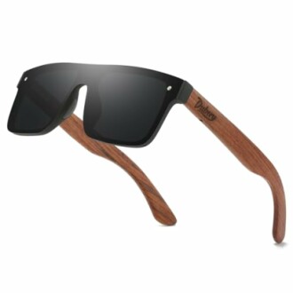 Black sunglasses with wooden arms.