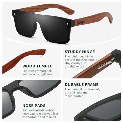 Stylish wooden sunglasses with detailed features.