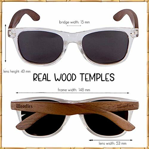 Sunglasses with real wood temples and dimensions